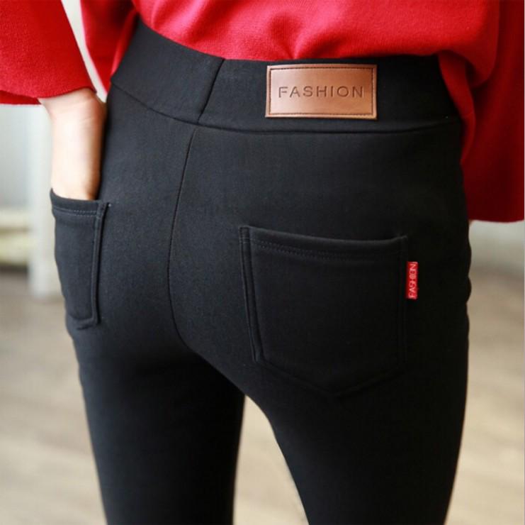 Damen High Waist Bleistifthose Schlanke Leggings Micro Stretch Einfarbig Fleecegefüttert Neunpunkt Herbst Lässige Skinny Hose