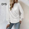 Holiday Casual Chic Shirt Women's Elegant V Neck Lantern Sleeve Soft Stylish Commuter Party Solid Color Top