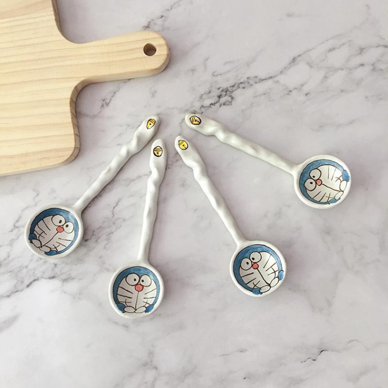 Japanese Creative Hand-painted Cartoon Cat Ceramic Spoon Handwork Clay Small Soup Spoon Dessert Ice Cream Scoop Tableware