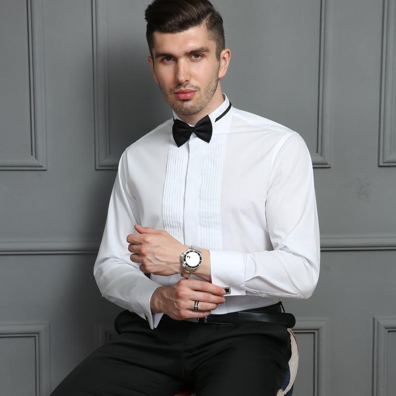 Camicia da Smoking da Uomo con Collo a Coda di Rondine - Costume da Matrimonio da MC Testimone in Stile Francese, Camicia Bianca Taglia Plus