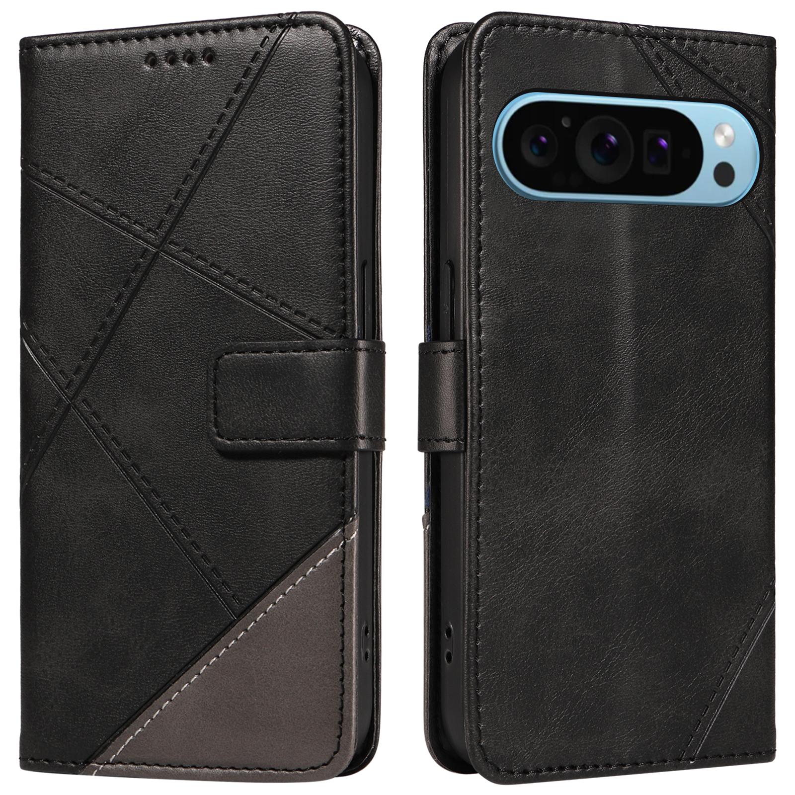 

For Google Pixel 10 Pro/10/9 Pro/9 Case Geometric Line PU Leather Phone Cover with Card Holder Black