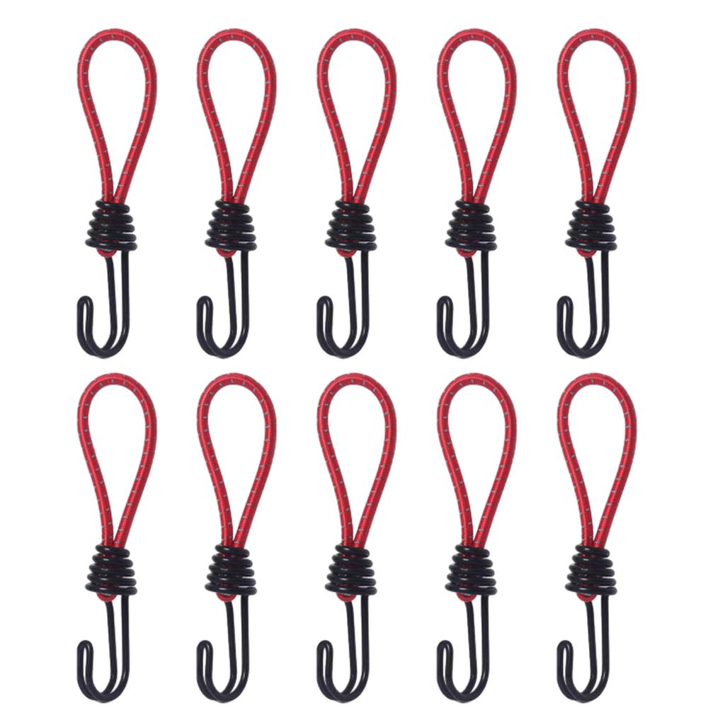 10Pcs Bungee Cords with Hooks Metal Shock Cord Hook Tent Elastic Rope Stretch Strap Set for Tarpaulins Camping Cover