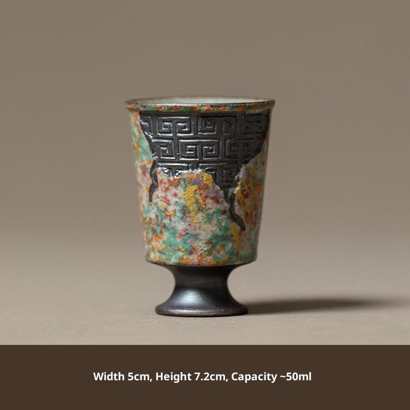 

Handcrafted Rustic Ceramic Teacup with Auspicious Patterns Gold Sprinkled Home Use Purely Handmade Master Cup Tea Cup 200ml