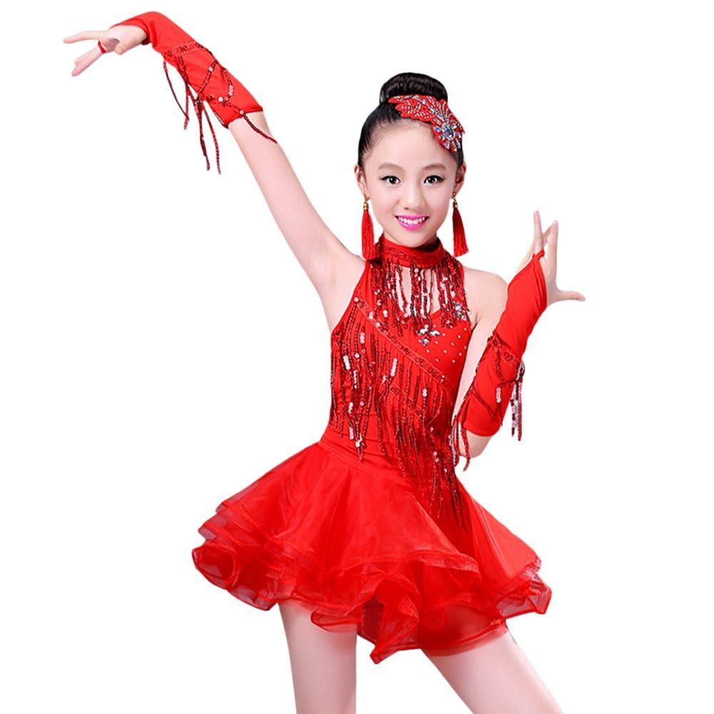 Tassel Kids Latin Dance Dress Professional Dance Performance Outfits Stage Costume  Children Girls