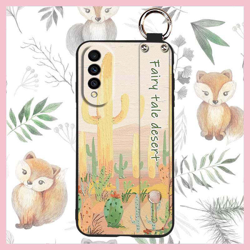 Waterproof Silicone Phone Case For Wiko T50 Ring Phone Holder Dirt-resistant Flower Lanyard Wrist Strap Wristband