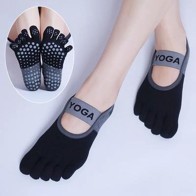 Atmungsaktive Yogasocken für Damen aus Silikon, rutschfeste Fünf-Finger-Pilatessocken für Frauen, rückenfrei, Fitness, Ballett, Tanz, Baumwoll-Turnsocken