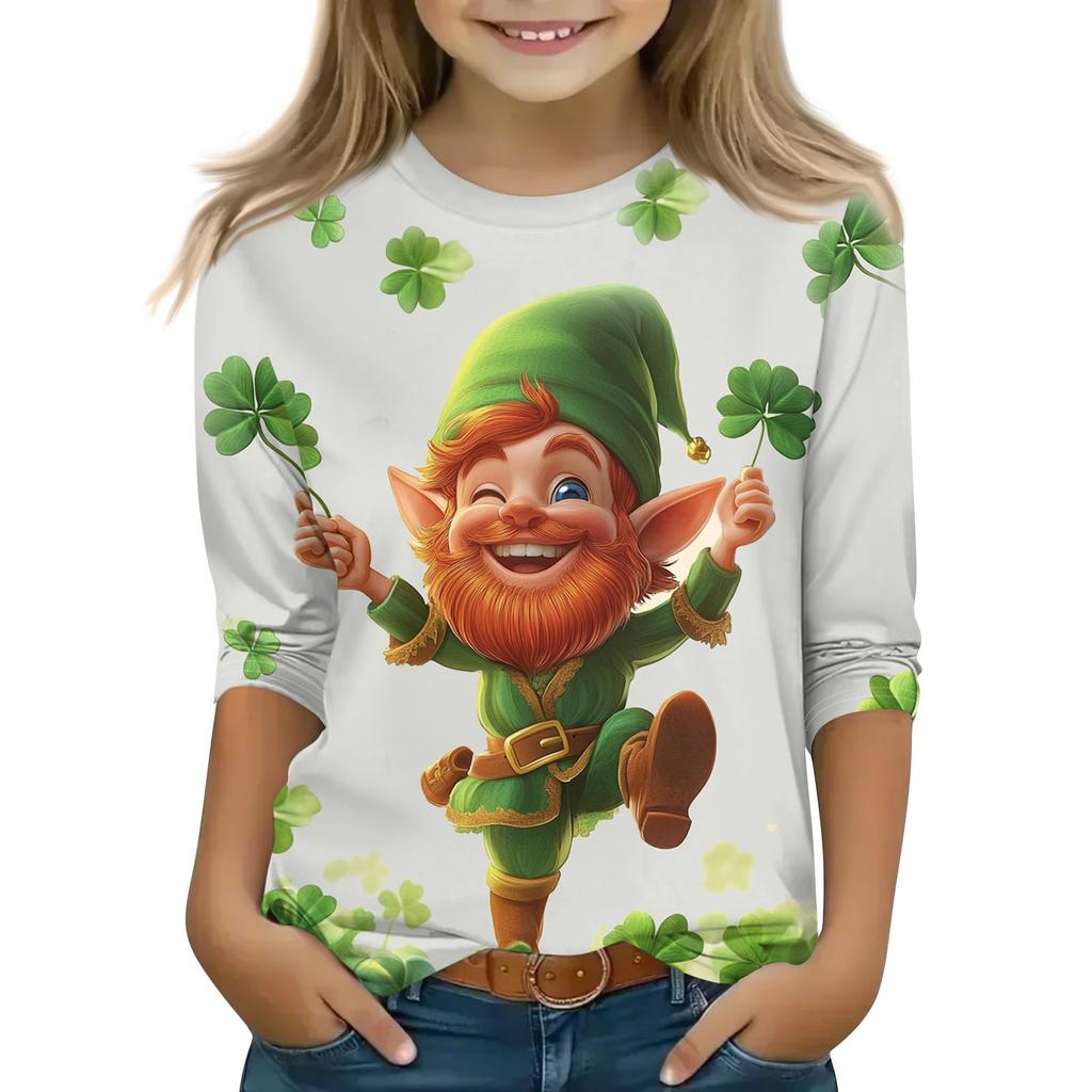 Print Tops For Youth Girls 5-16 Years Round Neck 3/4 Sleeves T-Shirts Trendy Tops Outfit Tees