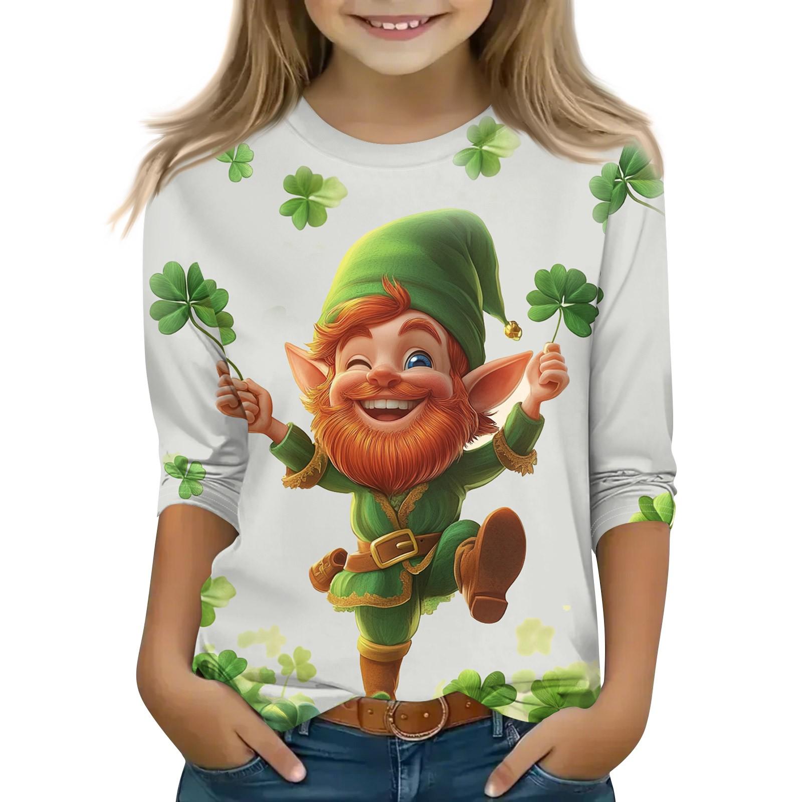 

Топы с принтом для девочек 5-16 лет с круглым вырезом и рукавами 3/4 Футболки Модные топы Наряды Футболки 160 белый