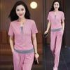 Short-sleeved Casual Sports Suit for Women, Summer Fashion, Age-reducing Vacation, Two-piece Top, Straight-leg Pants, Two-piece Set