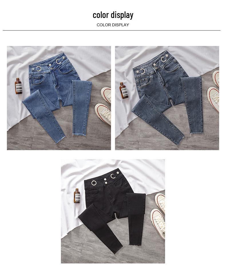 Damen Skinny Jeans mit hohem Bund und ausgefranstem Saum - 2021 Schlankmachend Elastische Passform