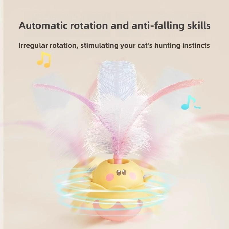 Cat Toy Rotating Puppet with Feather To Entertain Cats. Self-amusement Device for Cats. Electric Cat Toy That Can Emit Light.