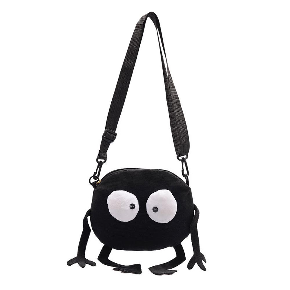 New Cartoon Big-eyed Monster Women's Bag Small Messenger Bag Unisex Black Canvas Shoulder Bag Telescopic shoulder strap Handbags