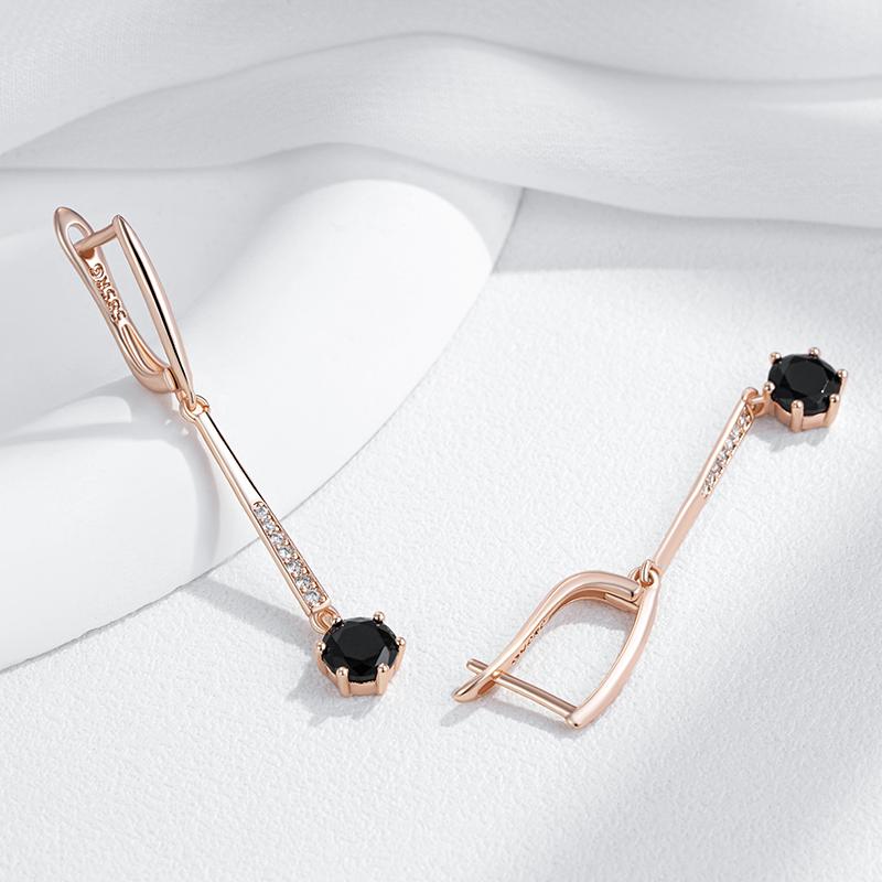 Luxuriöse Schwarze Natürliche Zirkon Lange Hängeohrringe Für Damen Mode Roségoldene Farbe Schlichter Täglicher Feinschmuck