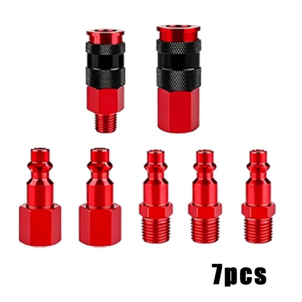 1/4 Inch NPT Thread Air Coupler Plug Kit Aluminium Lightweight Universal Fitting Quick Connect Connector Set Red Coating