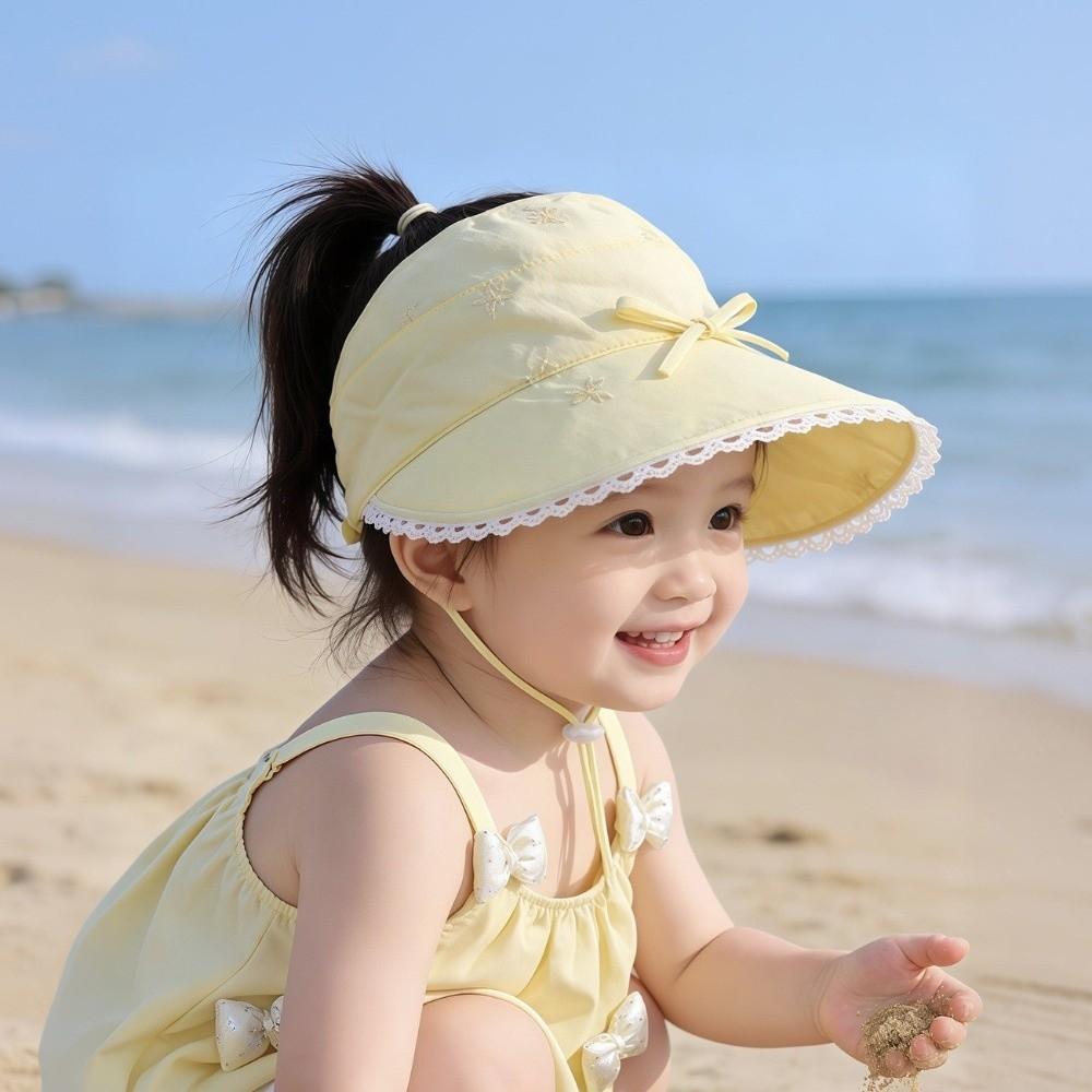 Princess Lace Trim Fisherman Hat Cotton Sun Protection Hat Wide Brim Hat  3-8 Years Old Girls