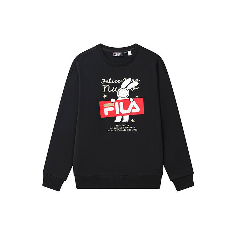 FILA CNY X Buer Rabbit Sweatshirts Unisex Black Crew Neck Moderate Regular F11U319202F-BK 170/92A/M
