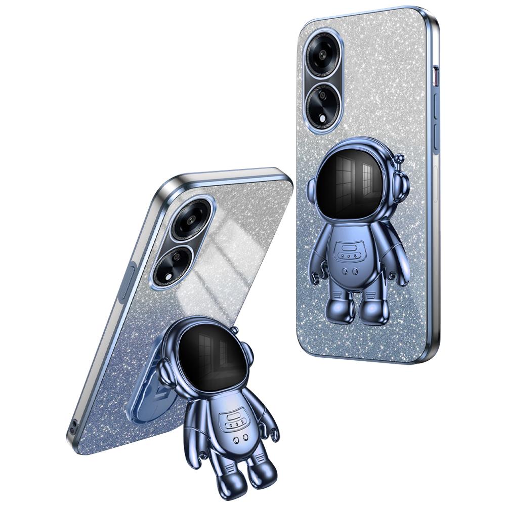 

For Oppo A1 5G/A98 5G/F23 5G/A58 4G PC+TPU Astronaut Kickstand Cover Electroplating Phone Case Blue