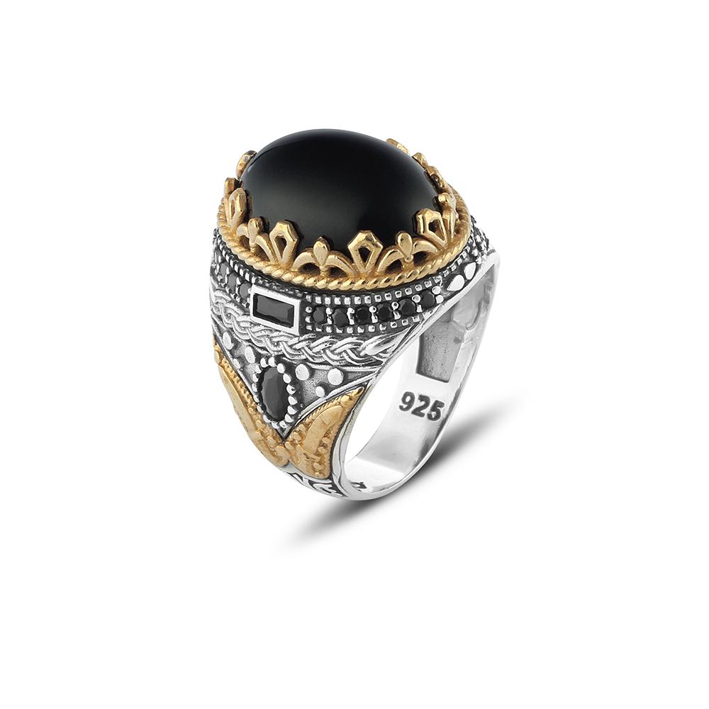 

İşlemeli 925 Sterling Silver Man Ring Onyx 9