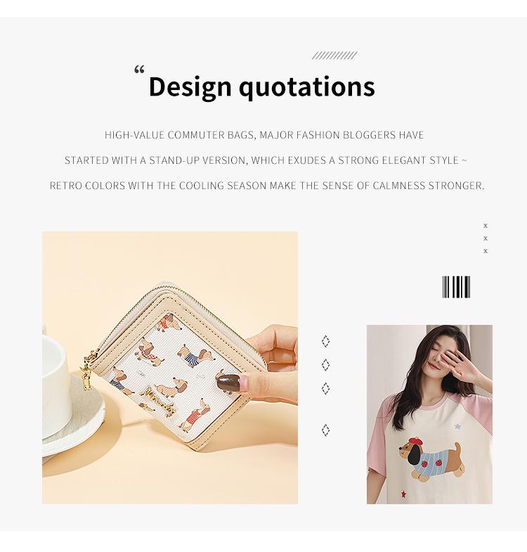 Cute Puppy Bi-fold Zipper Wallet: Multifunctional PU Coin Purse & Card Holder for Students