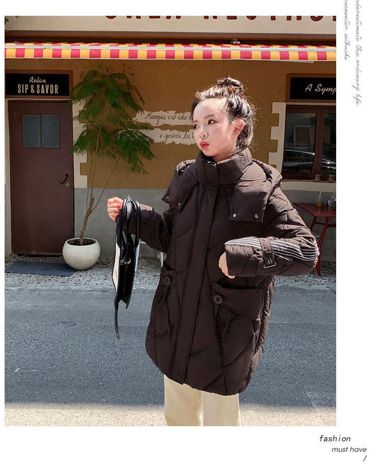 Women's Autumn and Winter Coat Solid Color Hooded Loose Thickened Windproof Mid-length Women's Jacket