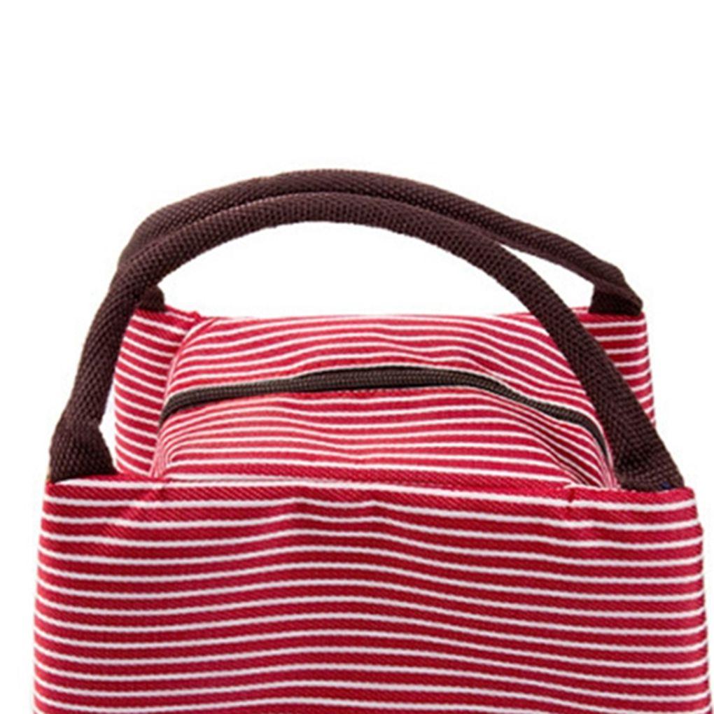 Womens Stripe Thermal Lunch Box Cooler Bag Insulated Picnic Handbag Food Bag