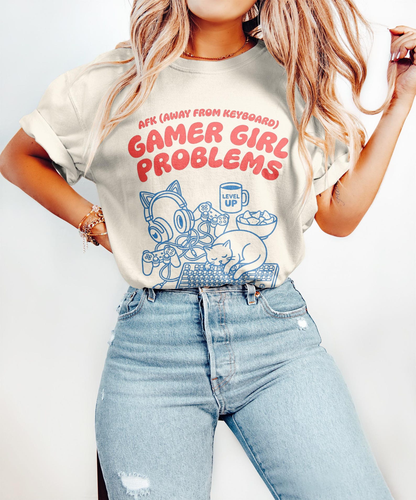Gamer Girl Problems T-Shirt T-shirt, AFK Cat, Funny Gaming Shirt, Cozy Gamer, Gen Z Millennial, Gift For Gamer, Video Game Lover S