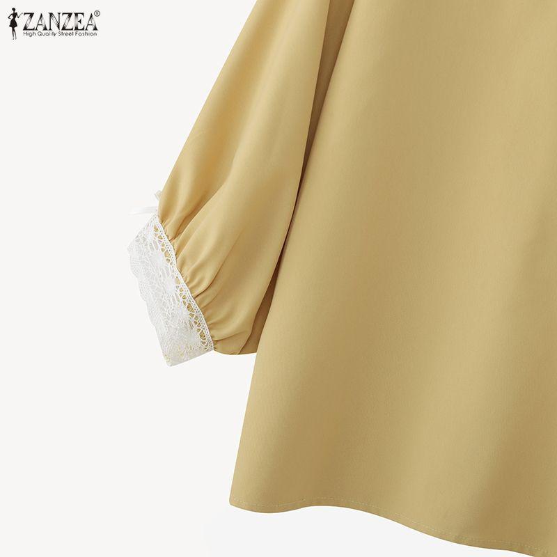 ZANZEA Women Casual Round Neck Lace Splice 3/4 Sleeve Blouse