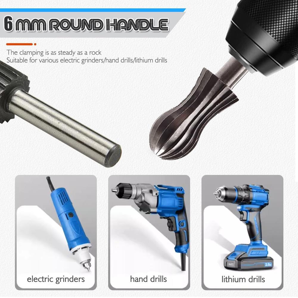 6-Piece High-Speed Steel Rotary File Set for Woodworking, Wood Carving, Root Carving, and Metal Grinding - Milling Cutter Tools
