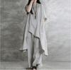 Women Retro Fashion Outfits Irregular Long Blouse and Trousers Summer Two Piece Suit Set