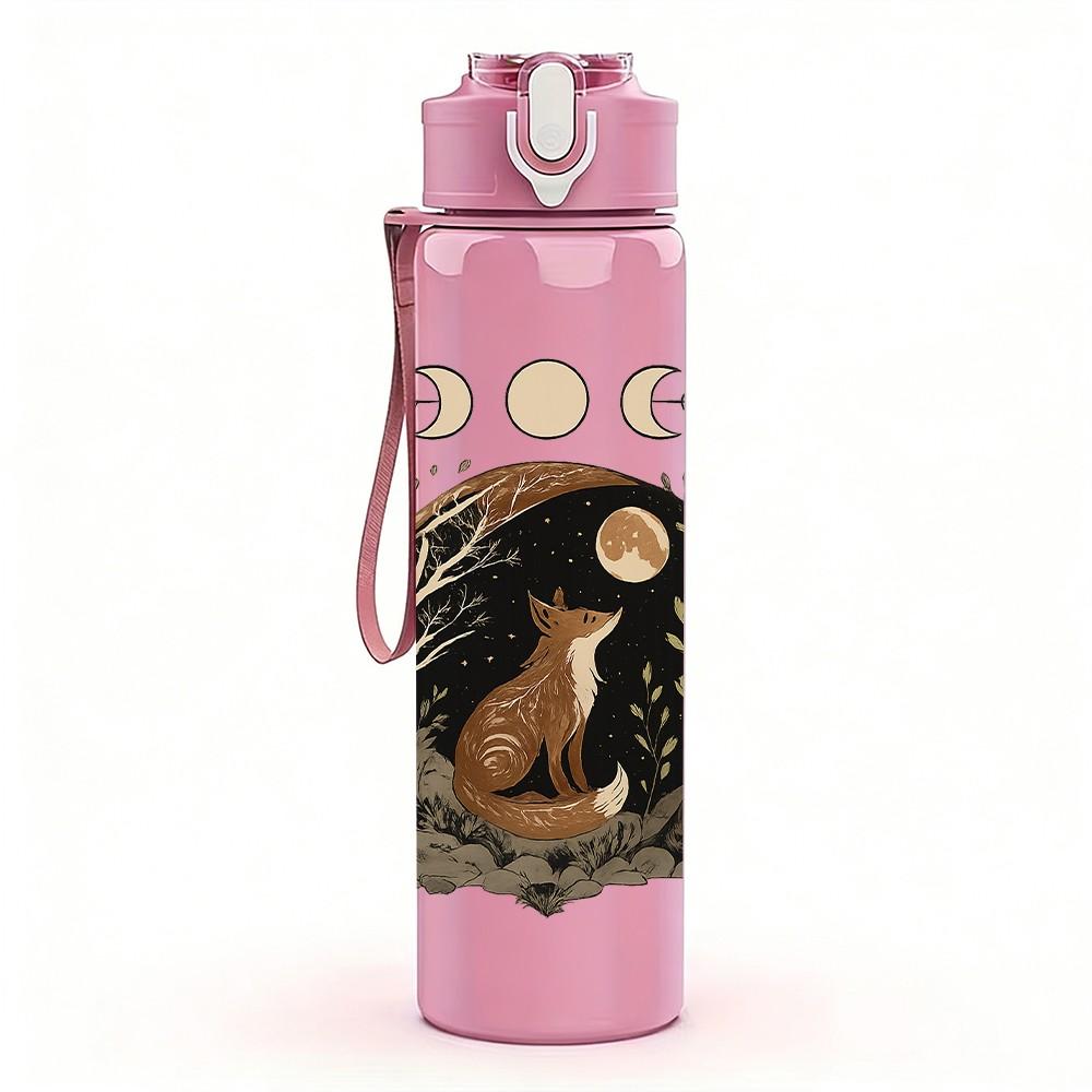 1PC Moon Forest Rabbit Art 750ml Color Plastic Sports Water Bottle Leakproof Flip Straw Lid Suitable for Sports Office Home Use