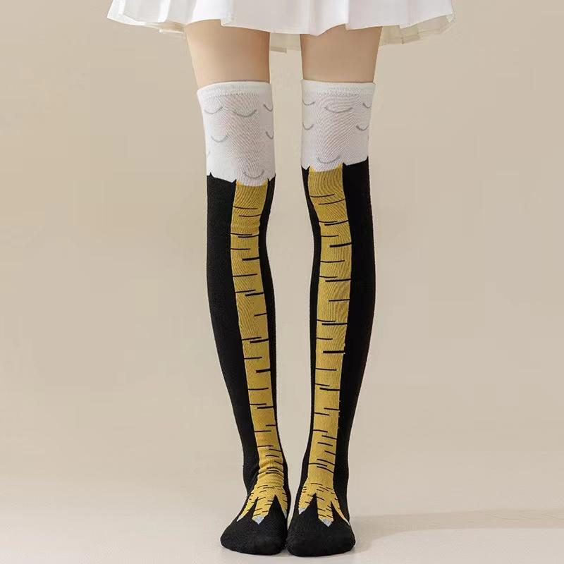 

Женские чулки до бедра с принтом куриных лап, длинные носки выше колена, забавные носки-новинки, чулки с мультяшными животными лапами Length чёрный
