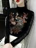 De Rong Women's Autumn/Winter Semi-High Neck Rhinestone Long-Sleeve T-Shirt