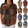 Women's Casual Short Sleeve Waffle Knit Polo Shirt Vintage Floral Print Button Down Collared Top Lightweight Breathable Fabric