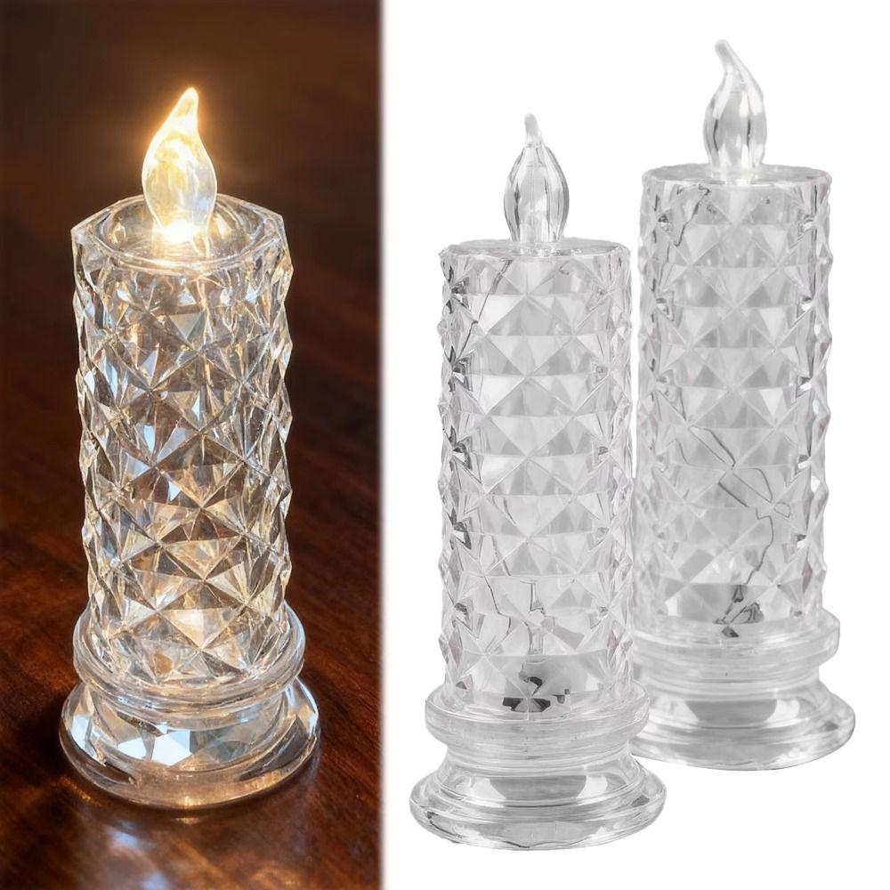 2Pcs Rose Projection Crystal LED Candle Light Flameless Electric Candles  Party Decoration