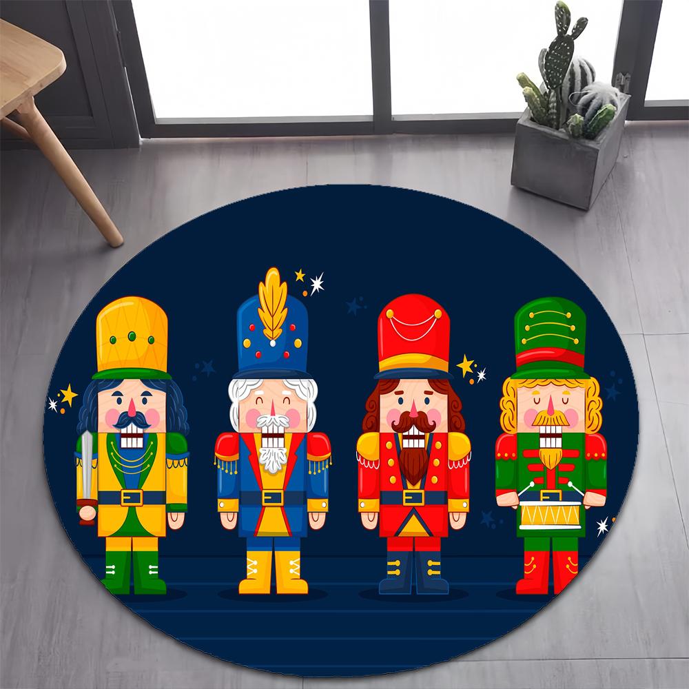 

Merry Christmas Tree Cartoon The Nutcracker Doll Festival Round Carpet Rug for Bedroom Living Room Decoration,Decor Floor Mat Diameter 60cm