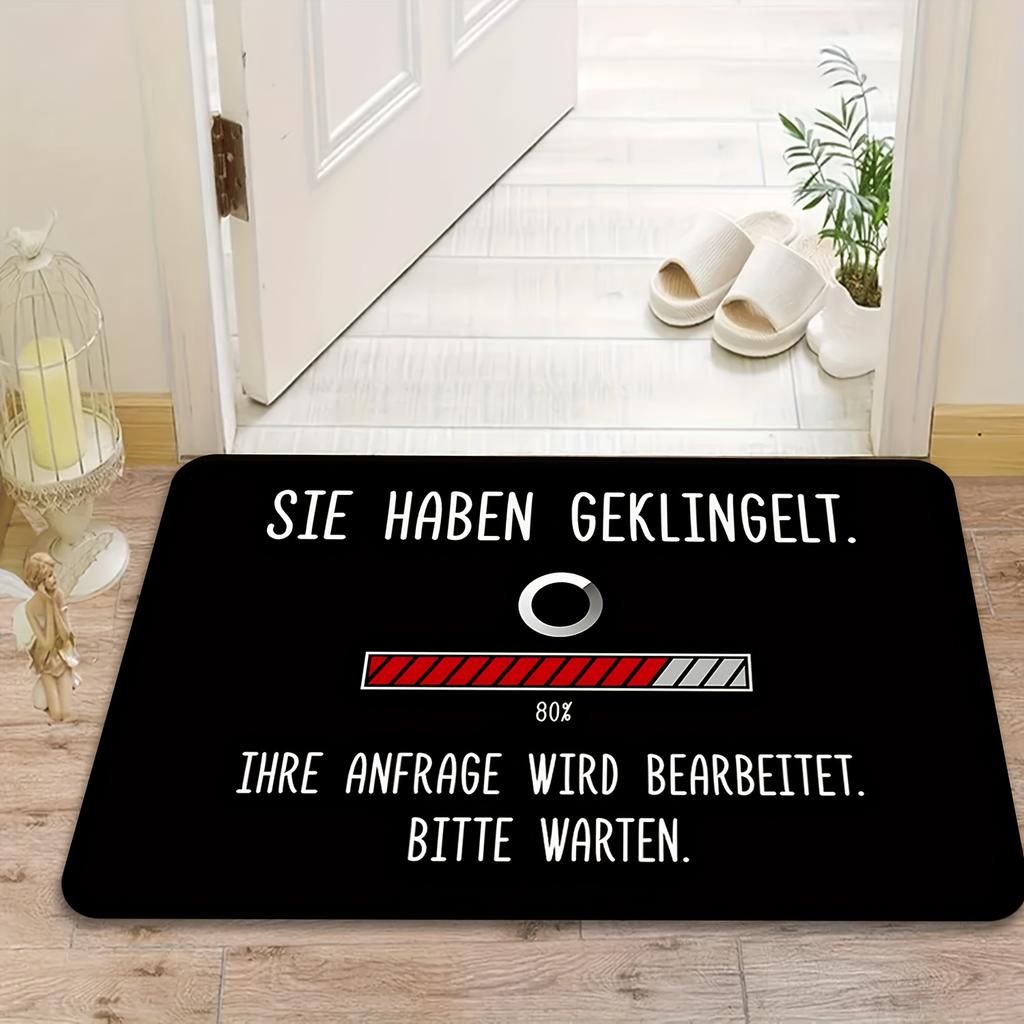 German Text Humorous Doormat "Doorbell Processing Request", Ultra Soft Flannel Non-Slip Fade-Resistant Rug for Multi-Room Decor