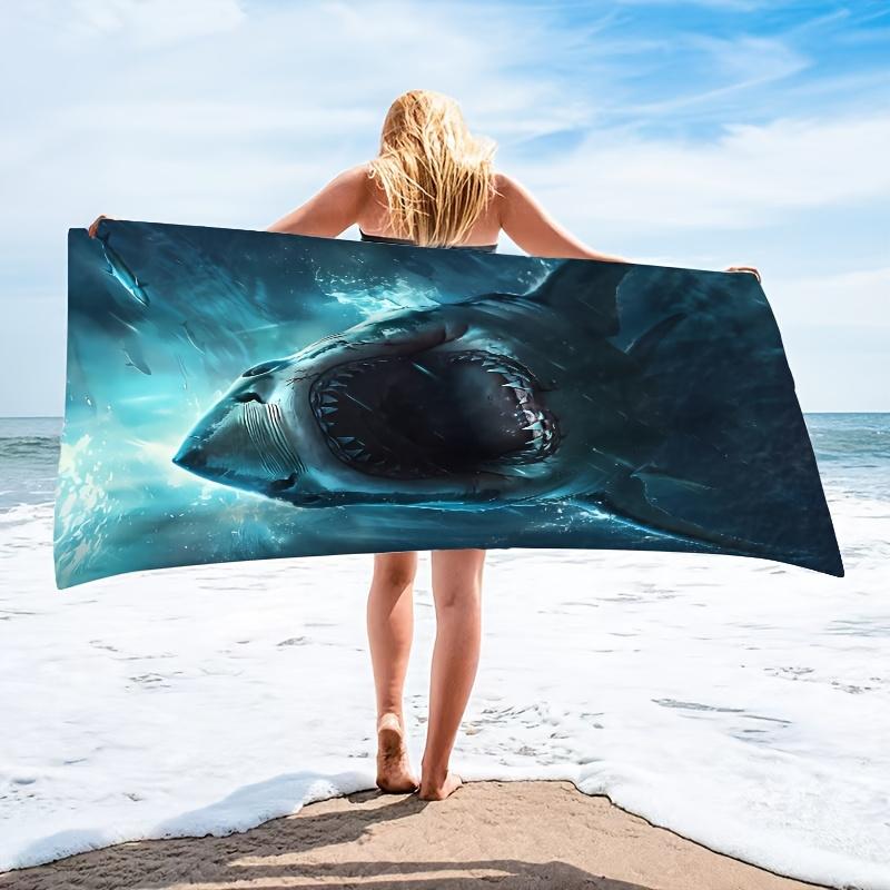 Awesome Great Shark Beach Towel Patterned Sunscreen And Windproof Suitable For Swimming Pool Camping Travel Blanket