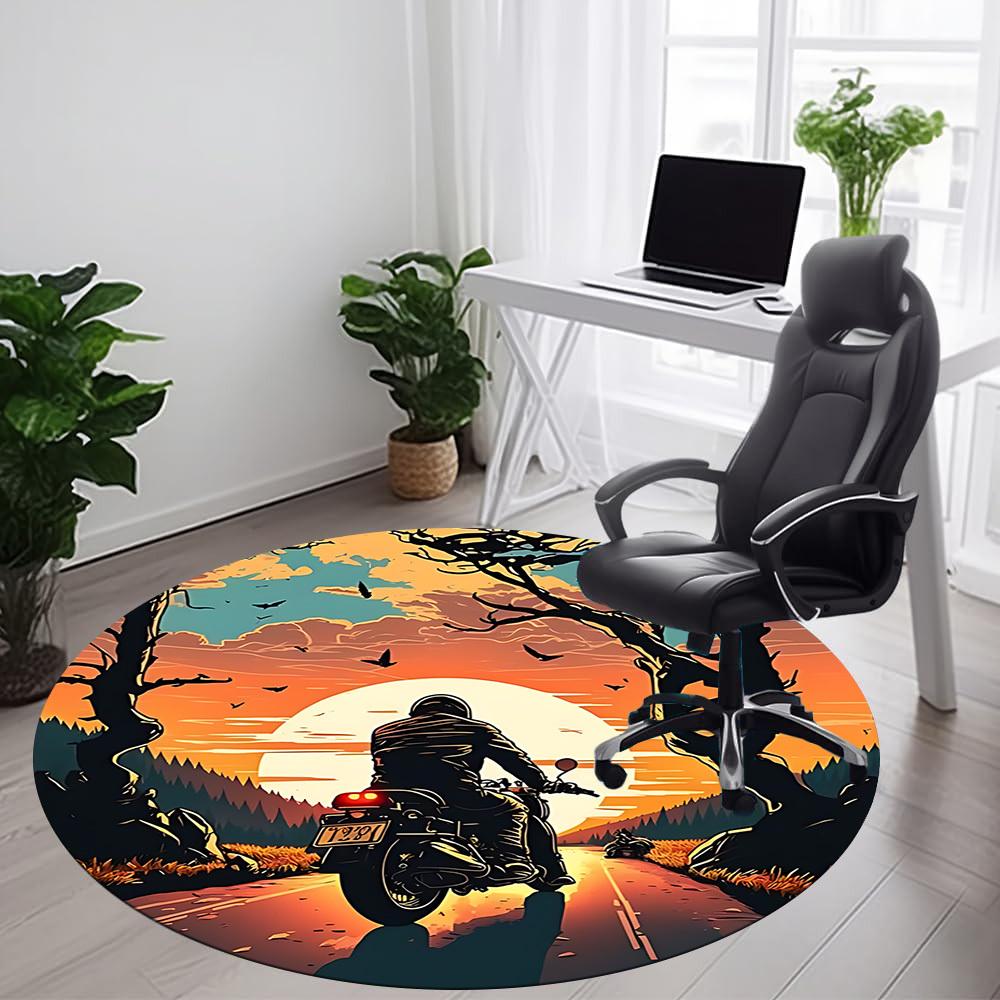 Tappeto Rotondo Tramonto Moto Ufficio, Tappetino Adatto Per Ufficio, Sotto Sedie Ufficio Camera da Letto Soggiorno Decorazione Casa, Decorazione Stanza