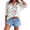 Women Tops Solid V-Neck 45720 Sleeve Knitting Color Loose Fit Cover