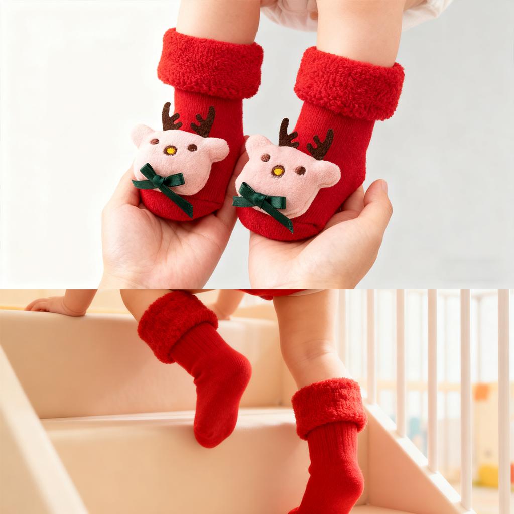 Christmas And Winter Baby Warm Fleece Red Loop - Floor Socks And Walking Socks