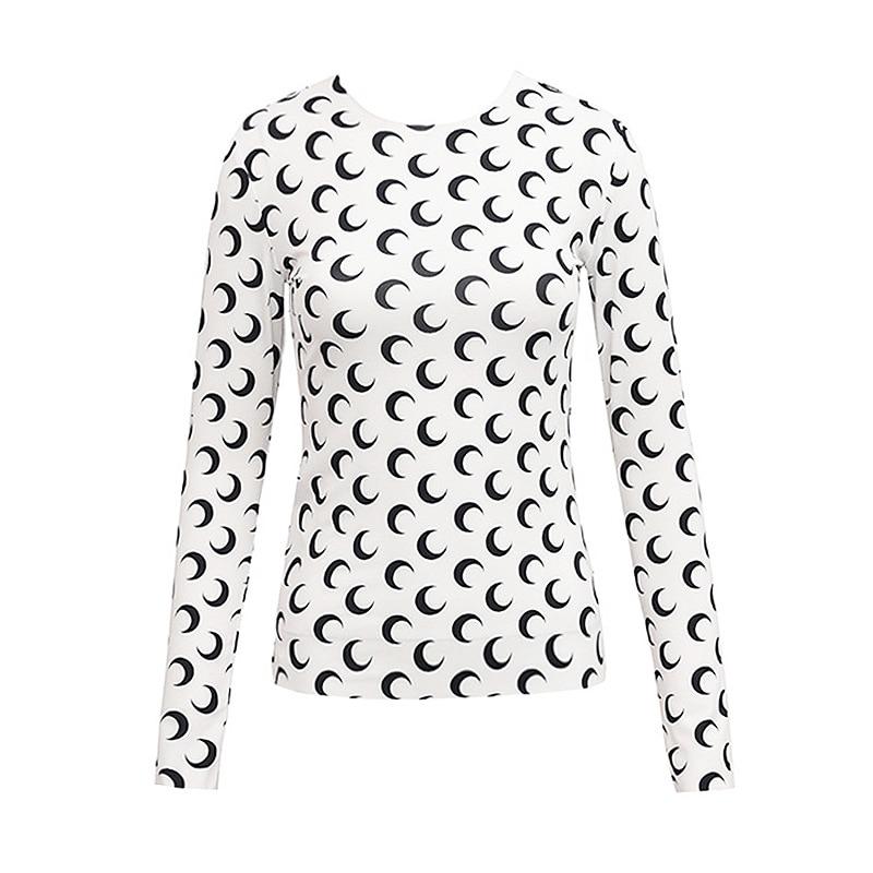 

Сплошной цвет с принтом полумесяца и круглым вырезом и водолазкой, рубашка с длинными/короткими рукавами, летние женские топы, S-XL S