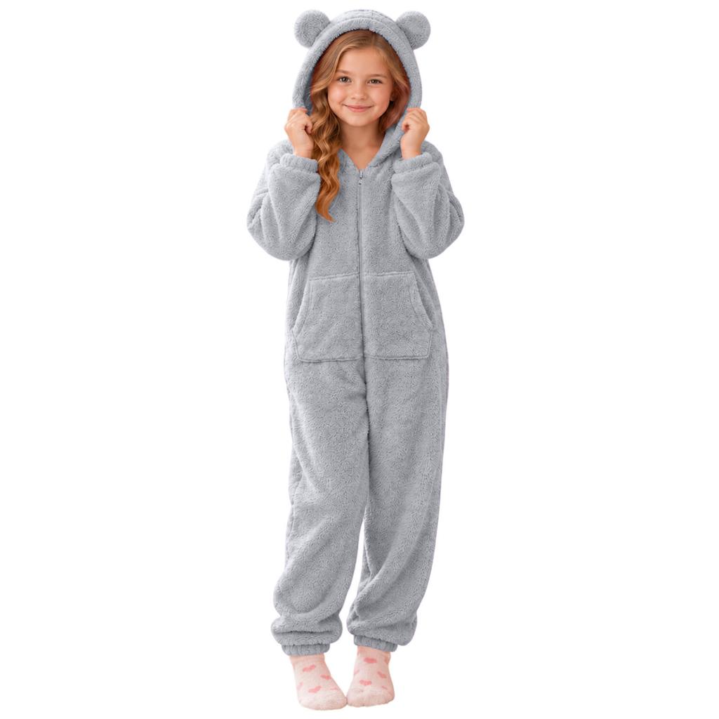 Kids Warm Double-Sided One-Piece Pajamas Jumpsuit Loungewear for Boys and Girls