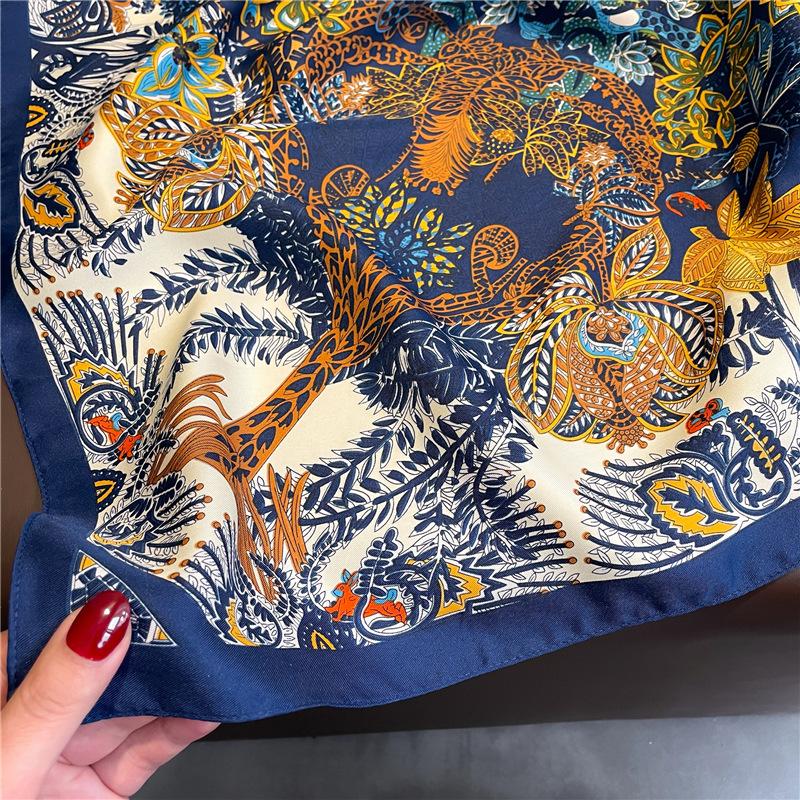 Korean Print Scarves Women Soft 90X90cm Square Silk Scarf Fashion Shawl Hijab Foulard Ribbon Hairband Headband Neckerchief Mom G