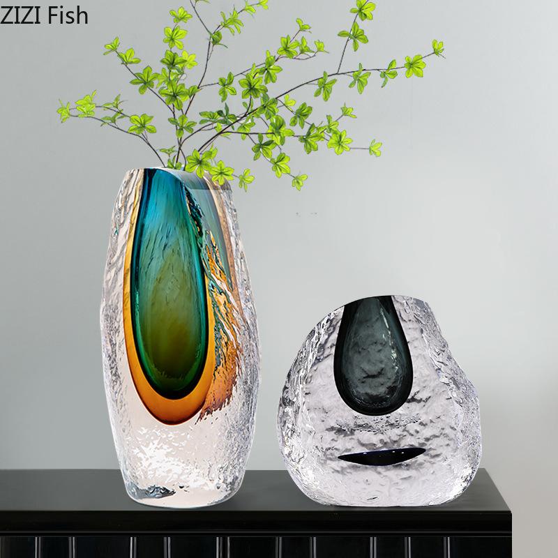 Gradient Glazed Glass Vase Desk Decoration Hydroponics Flower Pots Decorative Flower Arrangement Modern Home Decor Floral Vases