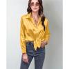 Spring Summer Satin Blouse Women Long Sleeve Shirt Faux Silk Top Casual European American Style