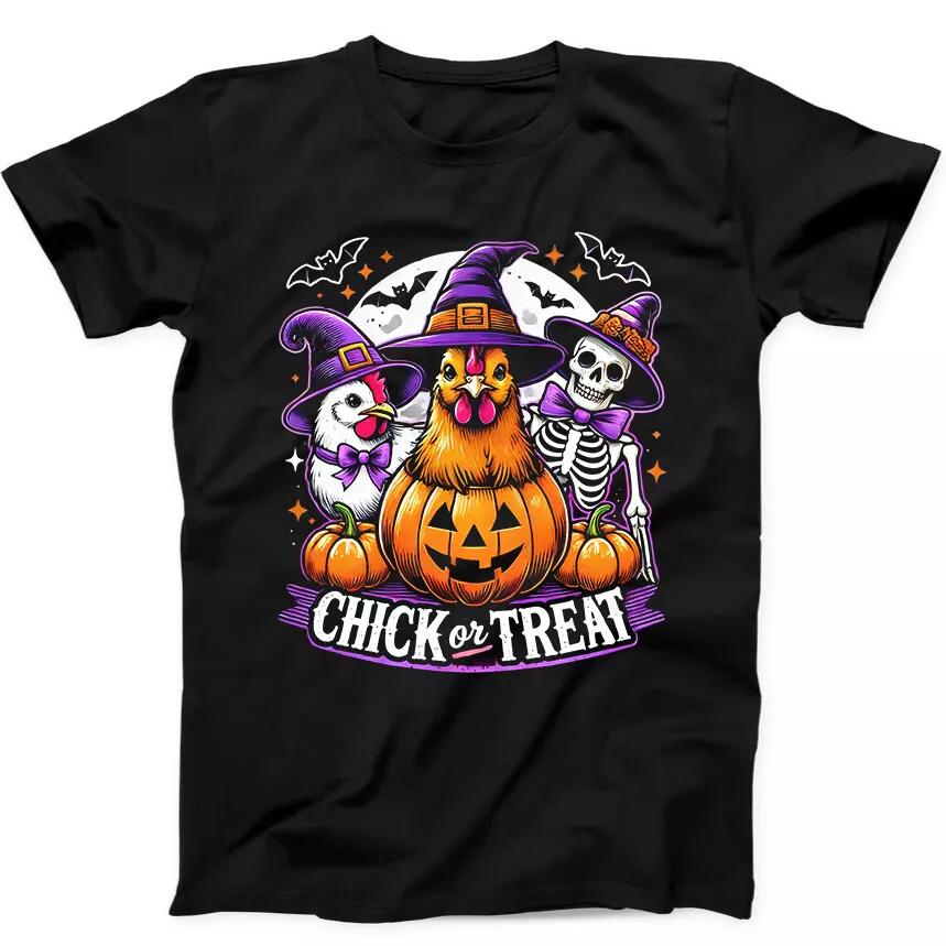 Chick or Treat Halloween Chicken Skeleton Funny Gift Tee Black T Shirt 159