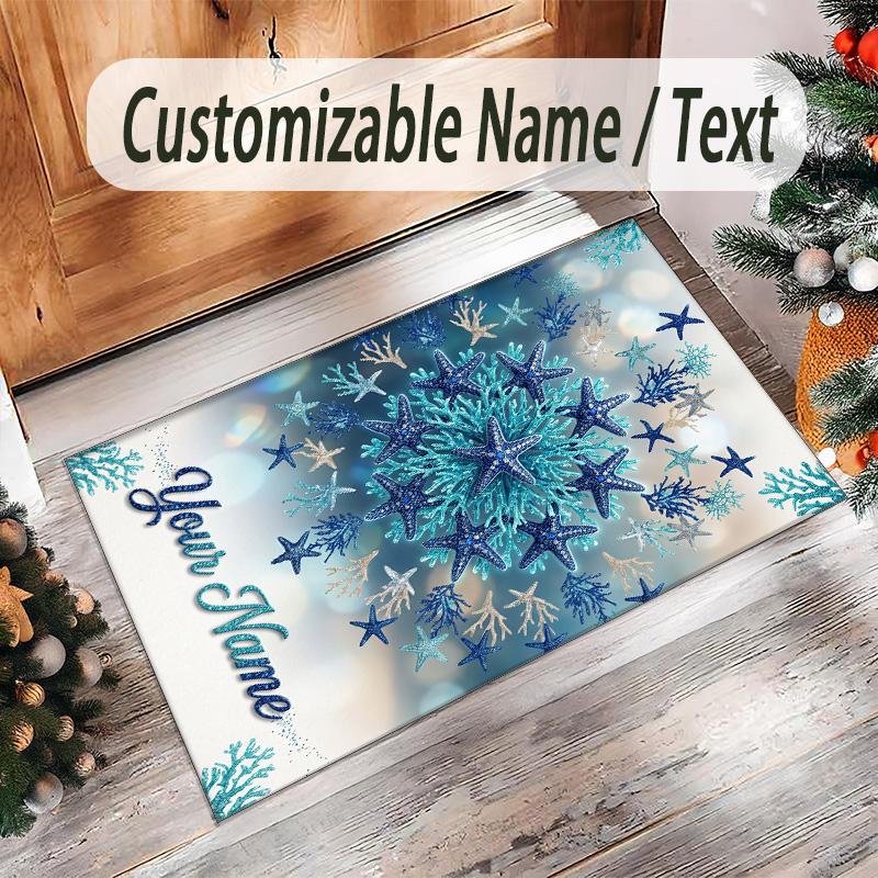 Snow Theme Crystal Velvet Floor Rug Personalized Custom Name Text Warm Carpet Home Decoration