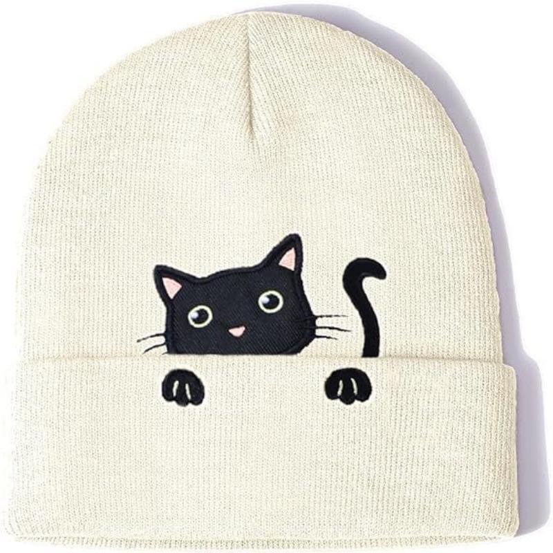 Winter Female Cat Embroidered Bonnets Cute Cat Acrylic Knitted Hats Soft Warm Beanies For Women Men