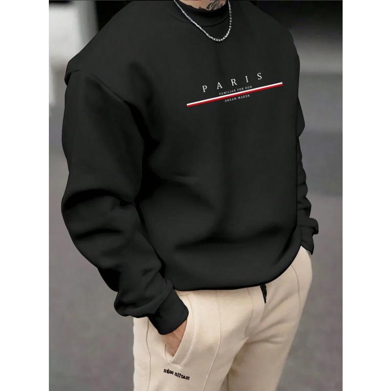 Men's Paris Print SWEATS Hoodies  Loose Fit Print Casual Round Neck Top Men's Autumn Winter Warm Round Neck Hoodie Pullovers & Long Sleeves Men’s