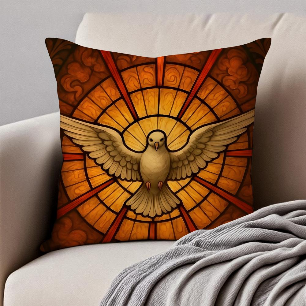 Classical Sacred The Dove Cushion Cover Pillowcase Antidustmite Invisible Zipper Short Plush Sofa Cushion